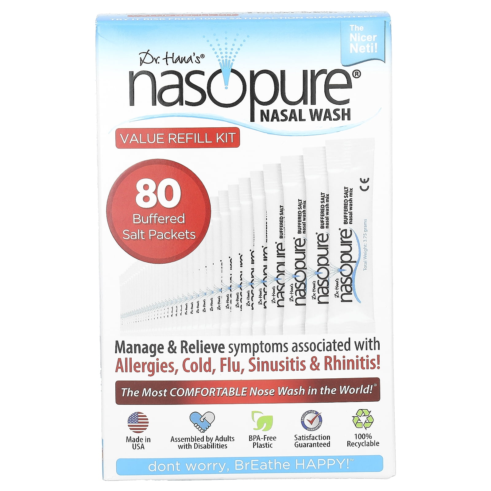 Nasopure Nasal Wash, Value Refill Kit, 80 Buffered Salt Packets
