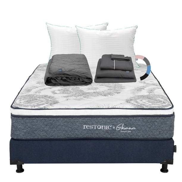 Colchón Matrimonial Ghana + Box + Almohadas Royal Twin + Protector de Colchón Lux + Sábanas Royal