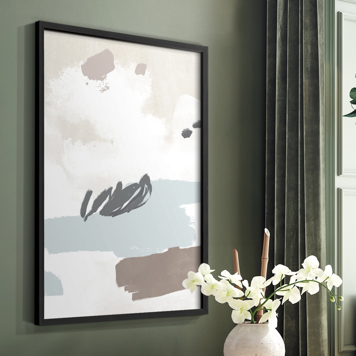 Neutral Wash II Framed Print in Black Solid Wood Framed Print No Nail Hanging