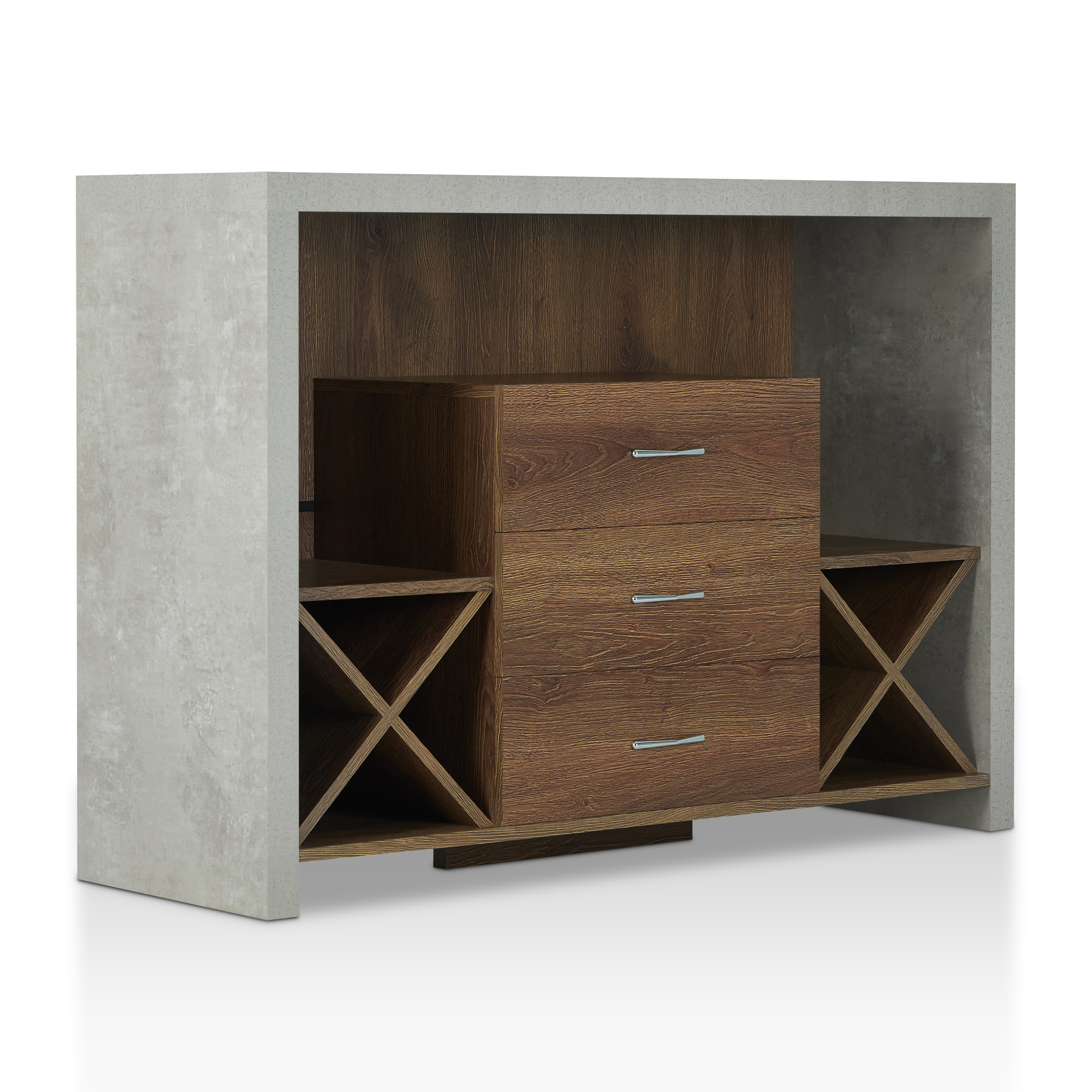 Furniture of America Chriz Industrial 47"Width Multi-Storage Wood Sideboard with Drawers, Walnut and Cement