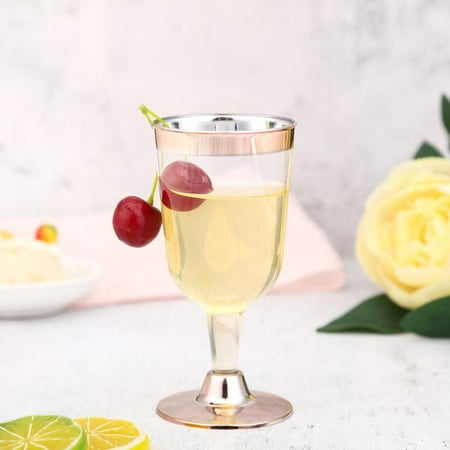 Tie Dye Wine Glasses Efavormart 6 Pack Disposable Plastic Wine Glasses | 7 oz | 2-Piece | Rose Gold | Rimmed Design | Detachable Base ()