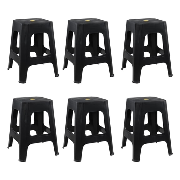 Wekioger 18.7" High Plastic Stackable Stools, 6-Pack Square Plastic Stool Chair, Black