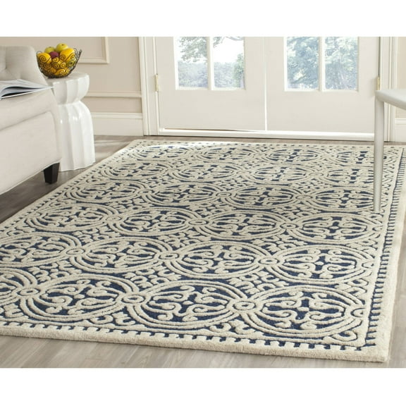 SAFAVIEH Cambridge Leslie Geometric Wool Area Rug, Navy Blue/Ivory, 8' x 10'