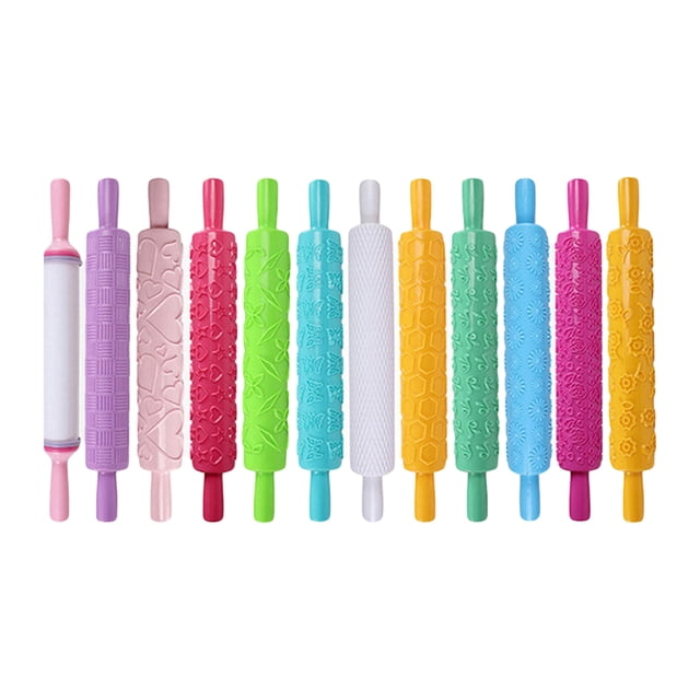 Rodillo Para Fondant, Herramienta De Rodillo Para Fondant Antiadherente De Plástico, Rodillo Portátil En Relieve, Herramienta De Decoración De Pasteles Y Fondant ANGGREK Fondant Rolling Pin
