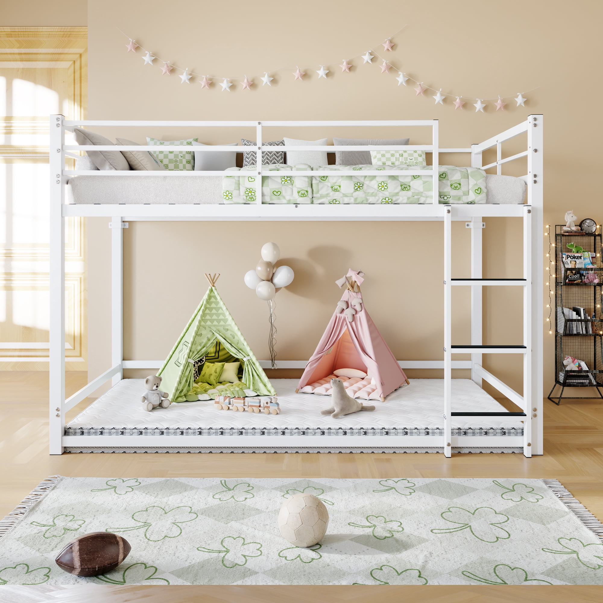Mintazer Modern Twin Over Twin Metal Bunk Bed with Ladder and Guardrails for Bedroom Guest Room, Black