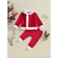 thumbnail image 2 of Cenuakty Baby Girls Boys Christmas Outfits Plush Patchwork Long Sleeve Red Coat Long Pants 2Pcs Fall Clothes Set, 2 of 8