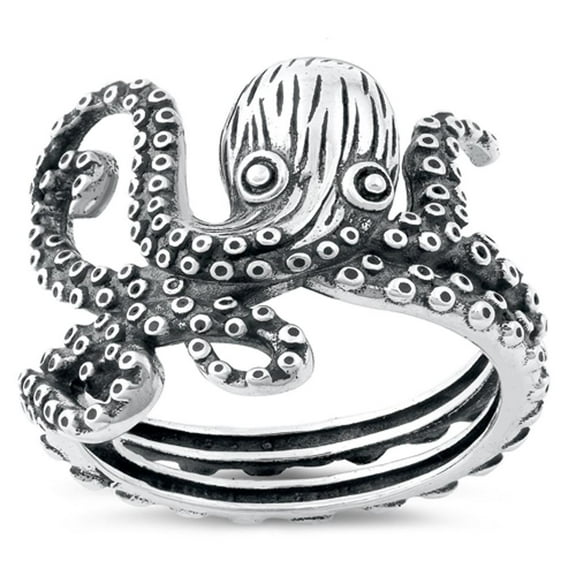 Beautiful Ring .925 Sterling Silver Oxidized Octopus Animal Band Jewelry Female Male Unisex Size 10