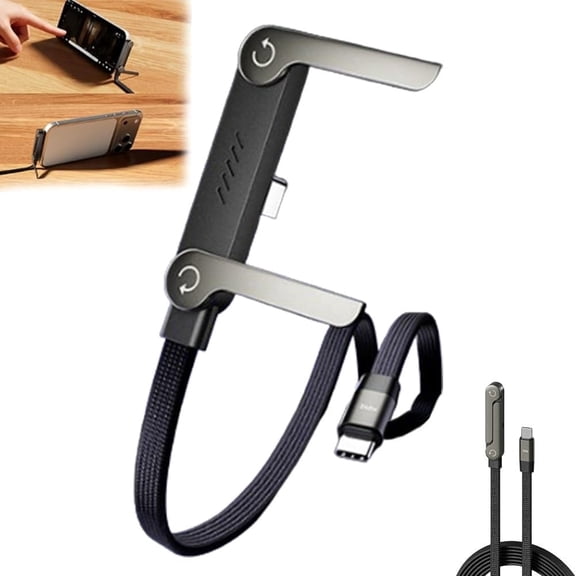 2-in-1 Invisible Holder Charger Cable with Stand, 240W Super Fast Charging Cord with Built-in Folding Phone Stand, 5ft Type-C Cable for iPhone Smartphones Gaming Office(1PC)