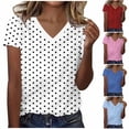 thumbnail image 6 of Summer T-shirts for Women Graphic Printed V Neck Tunic Tops Loose Fit Short Sleeve Casual Tee Shirt Plus Size (XL, Blue|Dots), 6 of 6