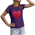 thumbnail image 2 of T-shirts à Manches Courtes pour Couples Assortis Imprimé Cœur de la Saint-Valentin Léger Mince Décontracté Col Rond T-Shirt Confortable Confortable Doux Lui et Elle T-Shirt Basique Vêtements de Vacances Violet P, 2 of 6