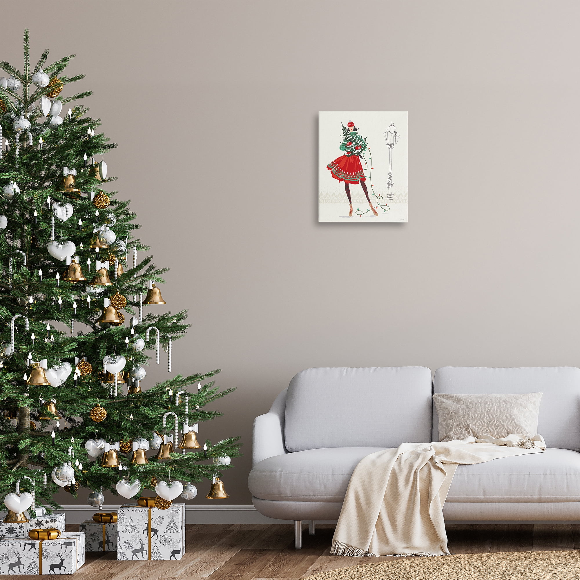 Stupell Industries Festive Fashion Girl Holiday Painting Gallery Wrapped Canvas Art Prints Wall Art, 16 x 20