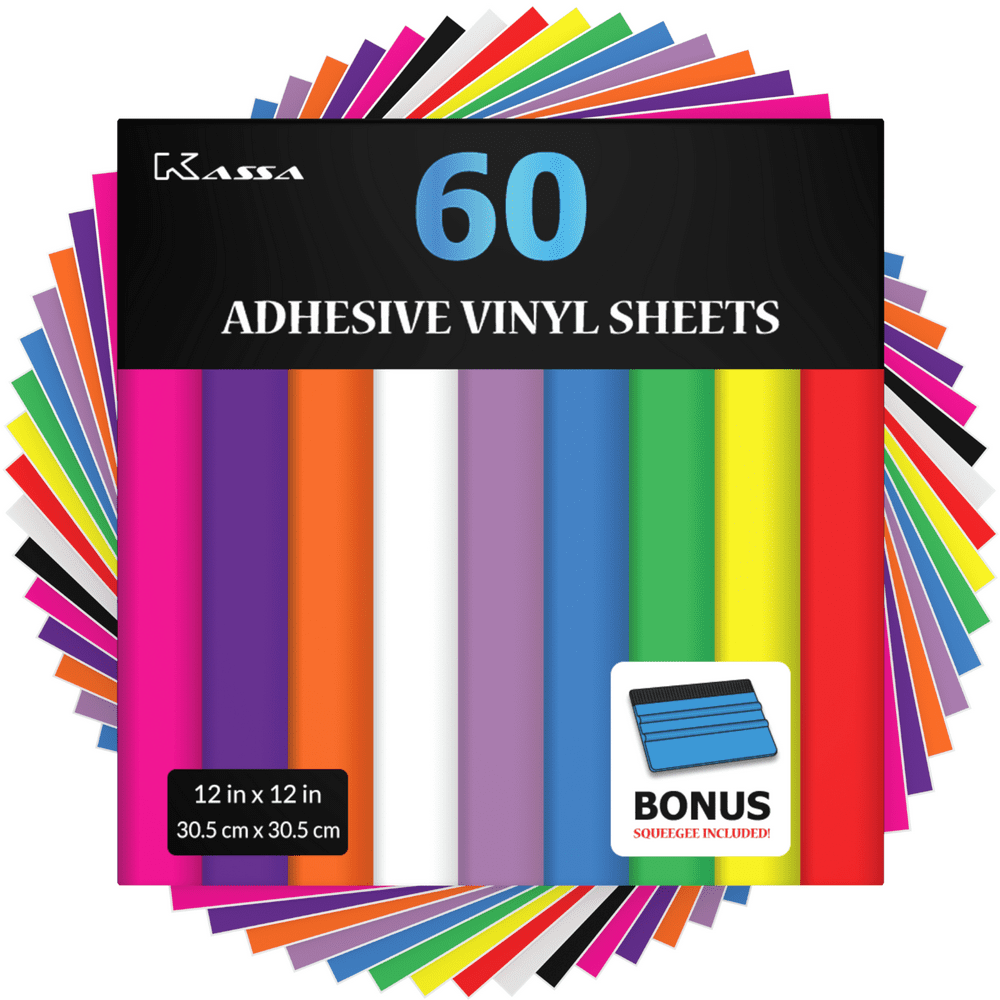 Kassa Permanent Vinyl Sheets (Pack of 60, 12? x 12?) Includes Bonus