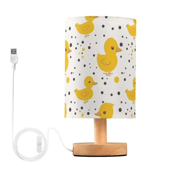 Bedside Desk Lamp LED Bulb Night Light USB Power Fabric Lampshade Table Lamps Cute Duck with Polka Dot