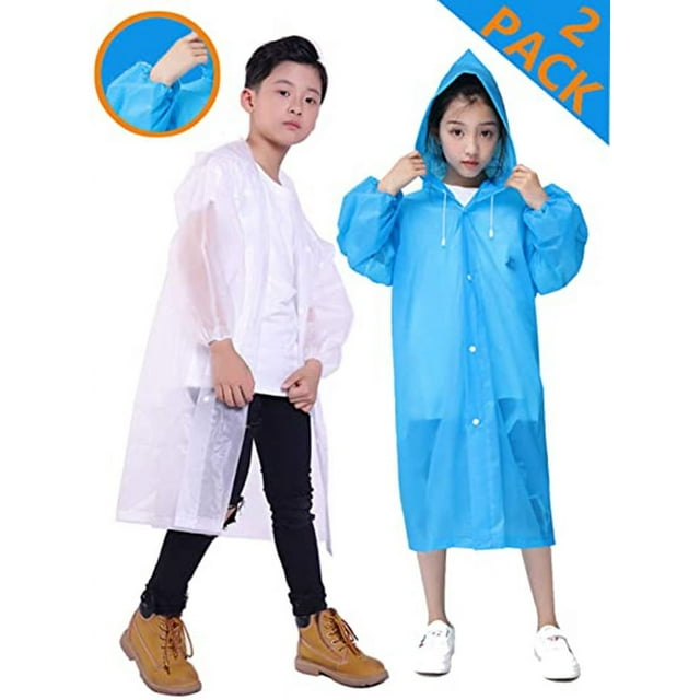 Imperméable Réutilisable Épais Poncho Veste pour Enfants Garçon Fille 2 Pcs Bleu Ciel+blanc