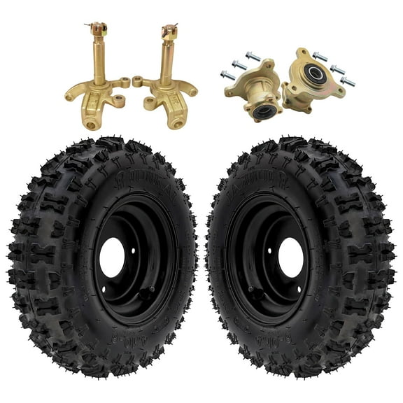 2pcs High-Performance 4.10-6 Front Tubeless Tire Wheel with Rim, 3 Bolt Wheel Hub, and Steering Knuckle for Go Karts, ATVs, Scooters, Quad Bikes, Lawn Mowers and 4 Wheelers