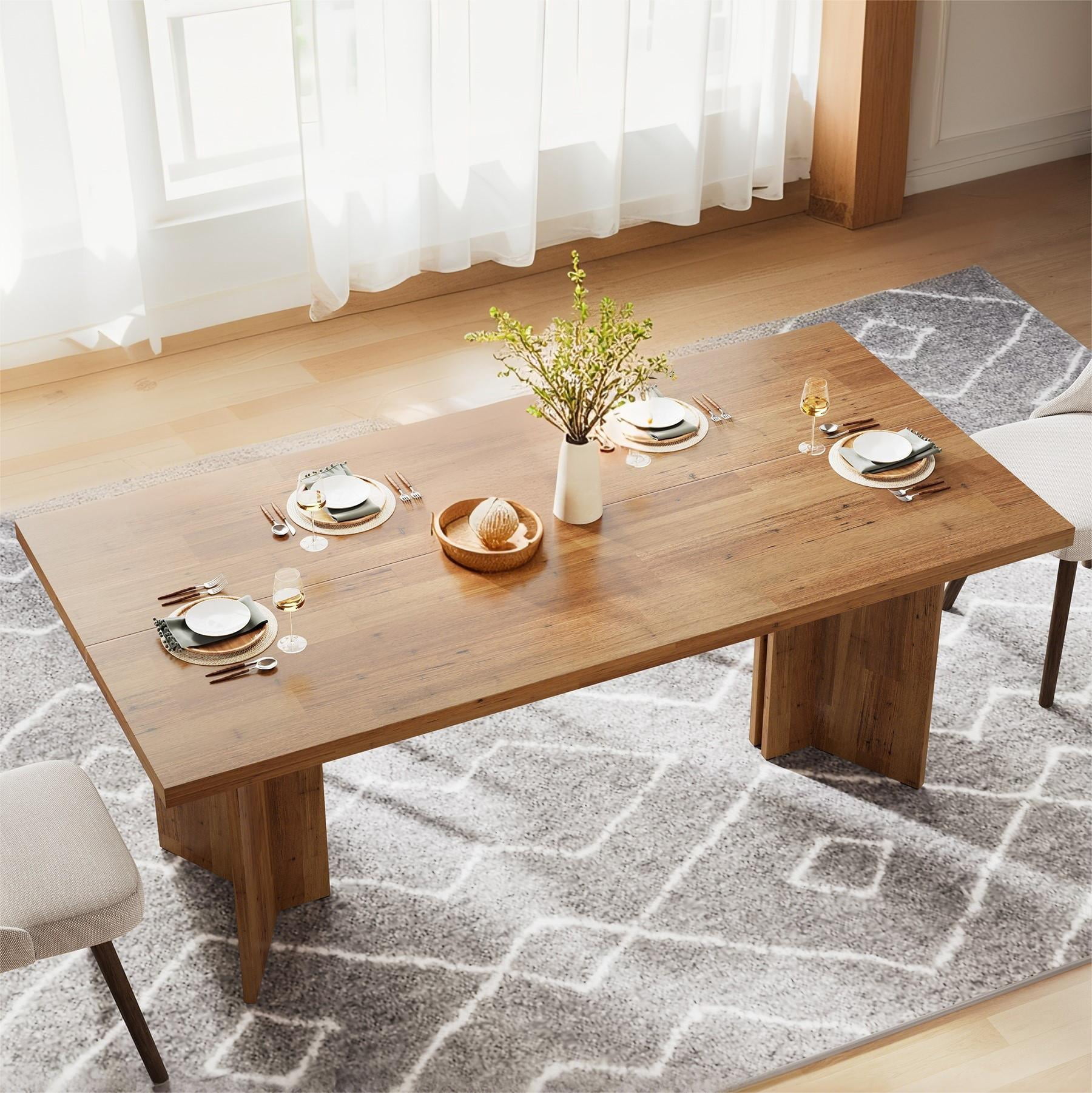 Fnova 63" Rectangular Modern Dining Table, Wooden Modern Kitchen Table for 6 People for Dining Room, Warm Brown (Chairs Not Included)