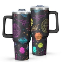 Neon Halloween Pattern Tumbler with Handle and Lid,40oz Double Wall Vacuum Insulated Tumbler,Cups Gift for Women and Men