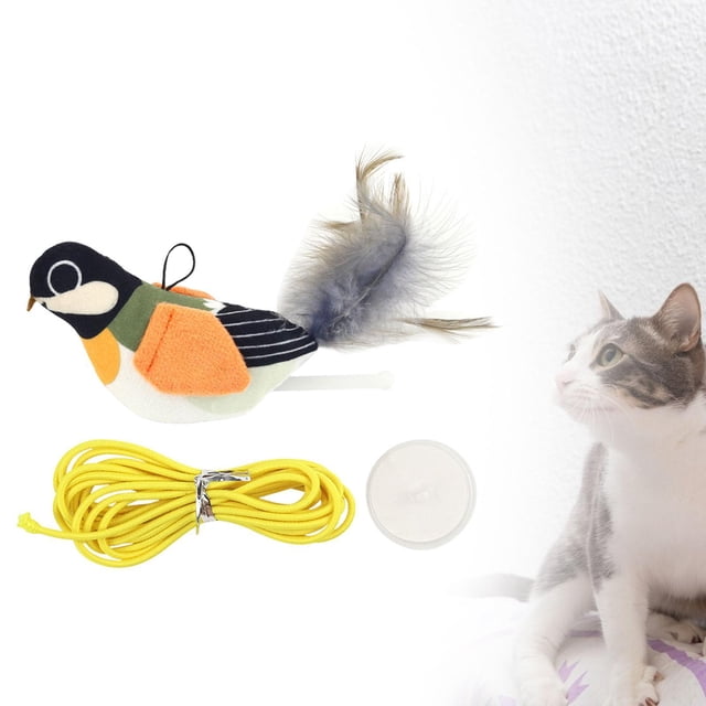 Juguete de peluche de gato para colgar en la puerta, Teaser retráctil interactivo, juguete de plumas para caza y ejercicio, juguete de gato y pájaro d naranja