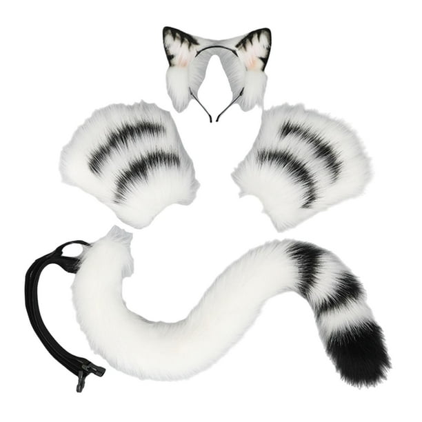 Conjunto de orejas, cola y patas de gato para mujer, disfraz, cosplay, decoración para fiesta, guantes con forma de pata de gato Estilo C