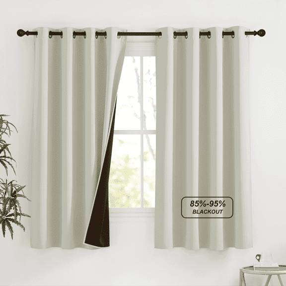NICETOWN Blackout Curtains for Kitchen, Thermal Insulated Short Curtains for Living Room, Grommet Room Darkening Privacy Protection Curtain Panels, 52"x63", Light Beige, 1 Pair