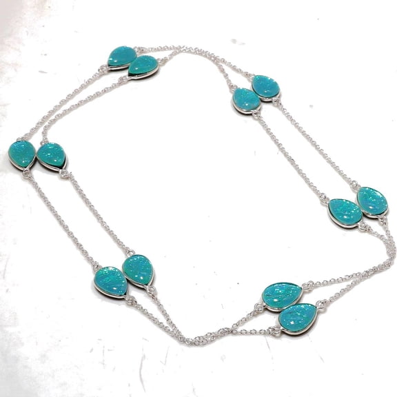 Blue Australian Triplet Opal Pear Shape Gemstone Necklace Jewelry 36" CH 7022