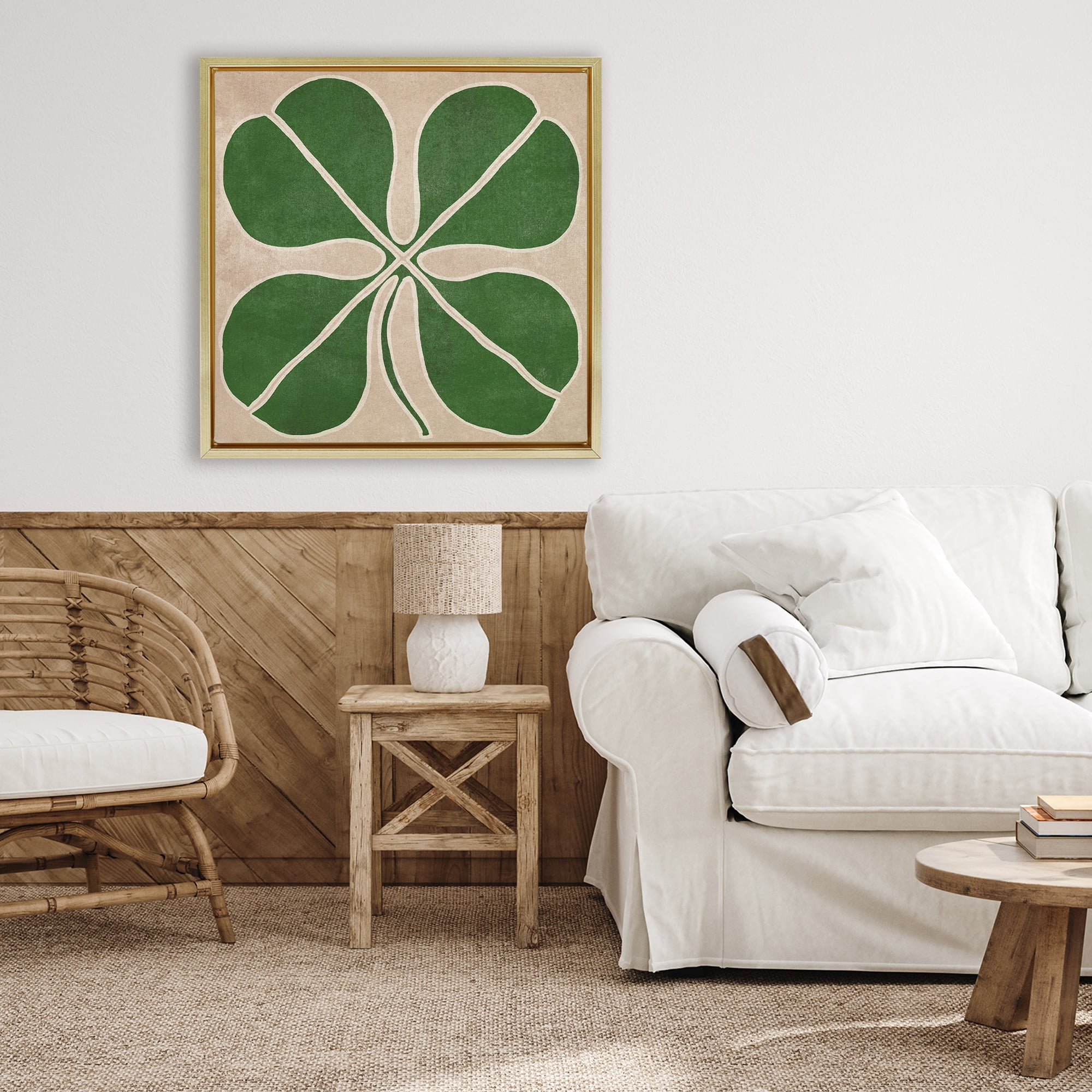 Four Leaf Symmetry Gold Framed Floater Canvas Wall Art, design by June Erica Vess