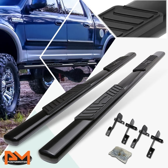 PM PERFORMOTOR for 01-03 Ford F150 SuperCrew Cab Oval 5" Side Step Nerf Bar Running Board Black
