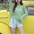 thumbnail image 5 of Womens Sheer Mesh Long Sleeve Tops Trendy Summer Drawstring Crewneck T Shirt Solid Color Lightweight Casual Blouse, 5 of 6