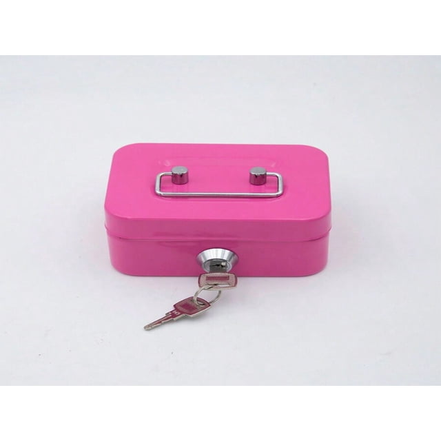 YOPTOP 1pc Metal Key Lock Storage Box Money Box Adult Security Box Coin Safe Cashier Box 11.5*9.9*5.8cm,Pink