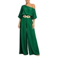 thumbnail image 6 of PBFRDSJ Women's Casual Off Shoulder Lantern Long Sleeve High Waist Wide Leg Jumpsuit With Braided Belt for Daily Vacation Party, 6 of 6