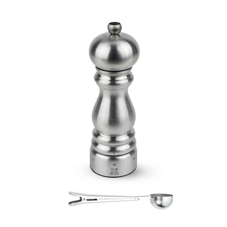 Peugeot Paris Chef u'Select Stainless Steel Pepper Mill - With Stainless Steel Spice Scoop/Bag Clip (7 -Inch, Pepper Mill)