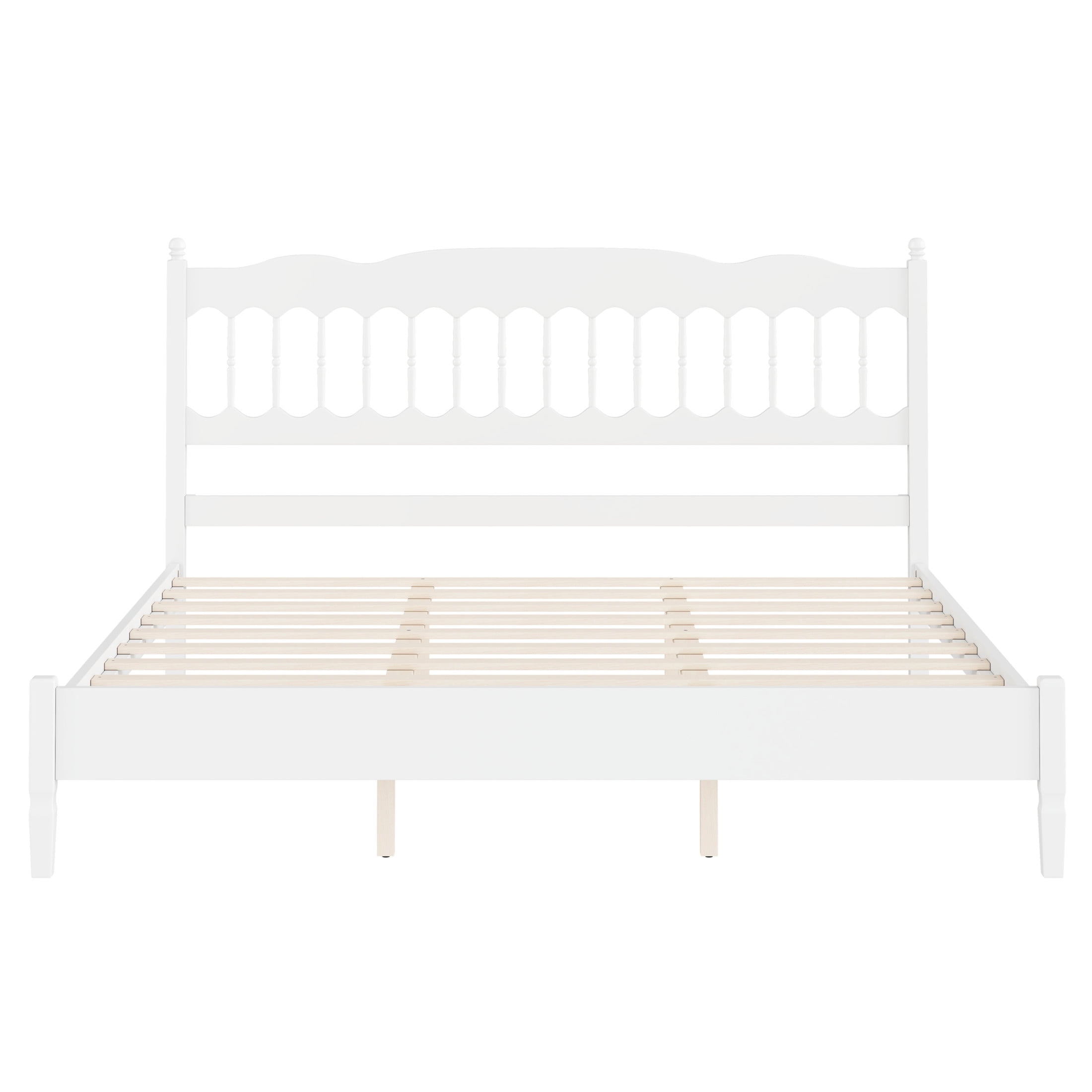 Noble House Onius Countryside Style King Size Wooden Bed Frame, Heavy-Duty Platform Bed with Center Support, White
