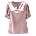 thumbnail image 5 of T Shirts for Women 2026 Summer Short Sleeve V Neck Satin Loose Dressy Casual Office Work Tshirt Blouse, 5 of 5