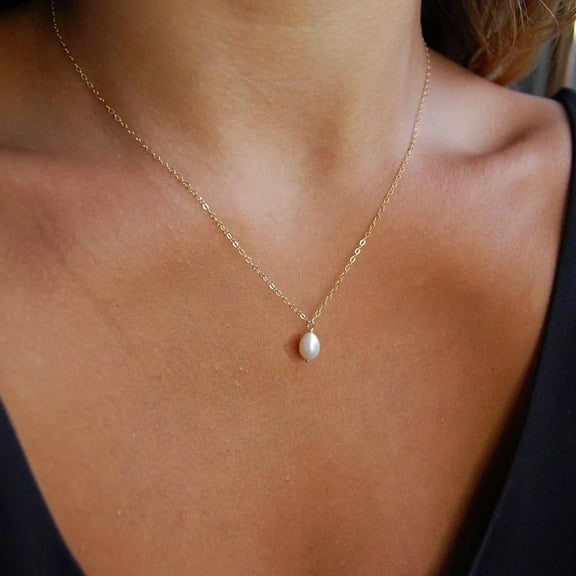 Pearl Necklaces For Women,18K Gold Plated Dainty Single Pearl Pendant Necklace Simple Pearl Choker Necklaces For Women Handmade Pearl Jewelry Bridesmaid Gifts[o165]