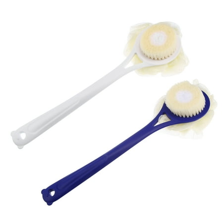 Unique Bargains 2pcs Back Scrubber for Shower Bath Brush with Long Handle for Skin Exfoliating Blue White