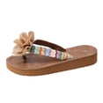 thumbnail image 1 of DAFEI Women's Slip Flip Flop Sandals with Floral Decorations Flat Soft Soles and Color Block Lightweight Design, 1 of 8