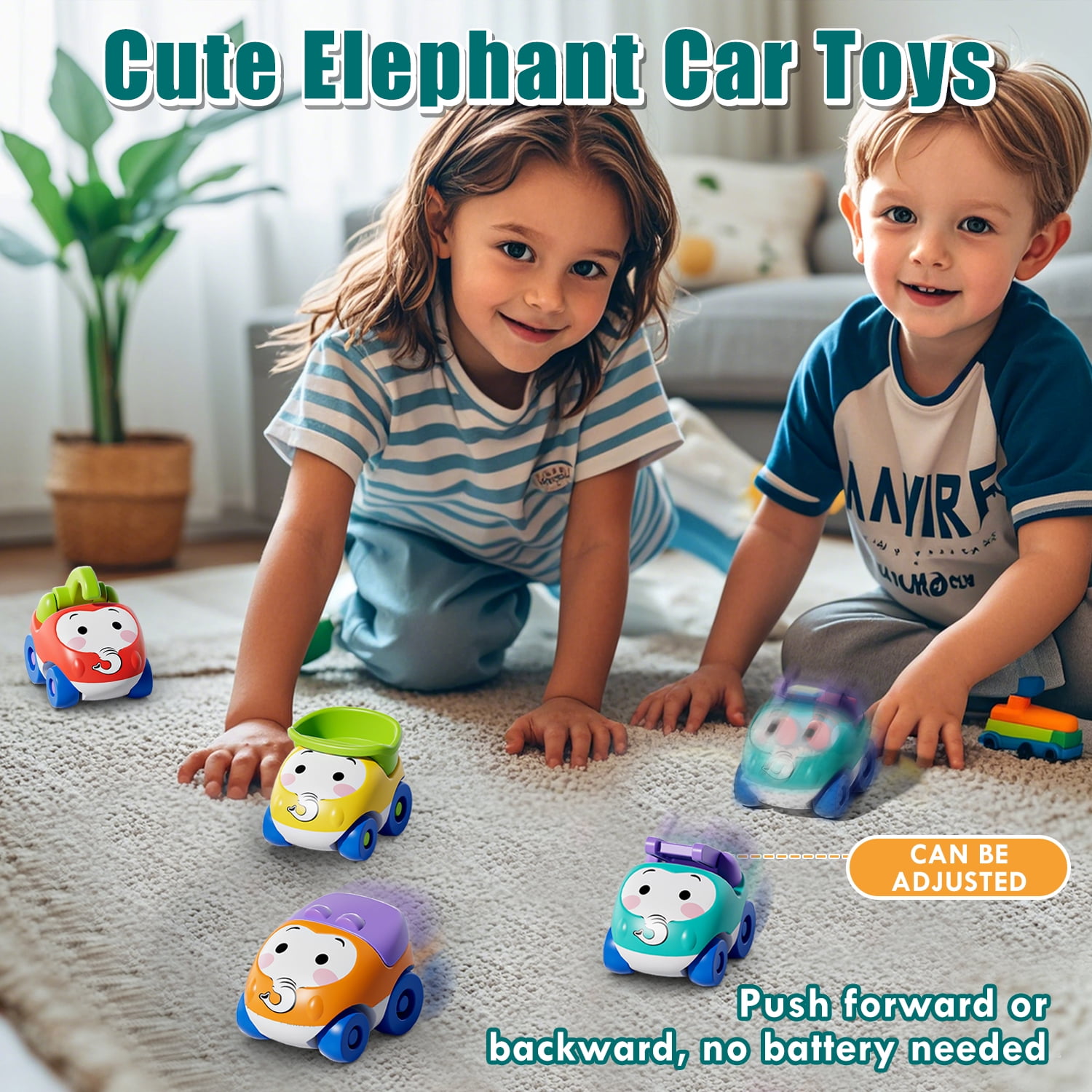 Toy Car for Kids, 5 in 1 Elephant Slide & Parking with 4 Push and Go Toy Cars, Toys for 2-3 Year Old, Toddler Toy Car, Learning Educational Toys for Boys Girls Best Birthday Gifts