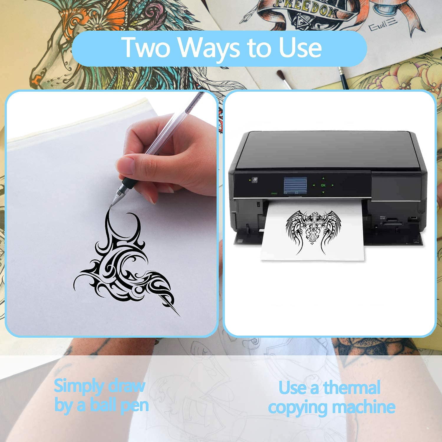 Tattoo Transfer Paper - 100 PCS Stencil Paper, 4 Layers 8.5" x 11" A4 Size Thermal Stencil Paper for Tattoo Transfer Kit Supplies