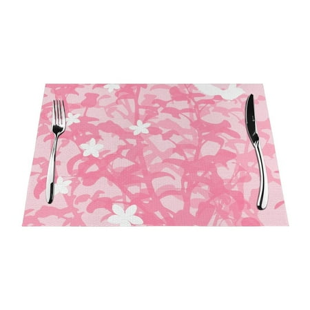 

YFYANG Washable Heat-Resistant Placemats 70% PVC/30% Polyester Pink Spring Pattern Kitchen Table Mat 12 x 18 4 Piece
