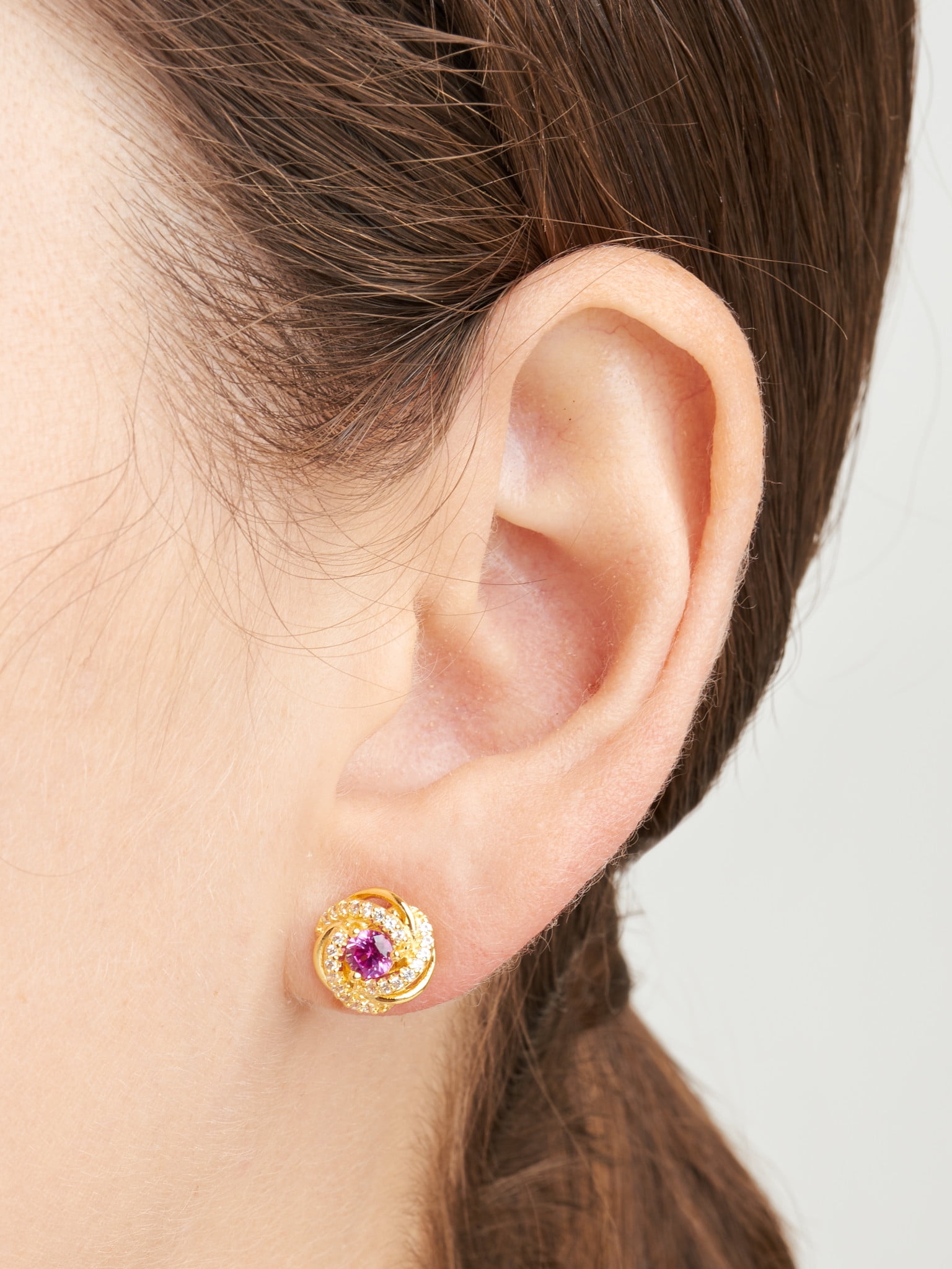 18K Yellow Gold Plated Sterling Silver Created Alexandrite June Birthstone Love Knot Stud Earrings for Women Gift for Her