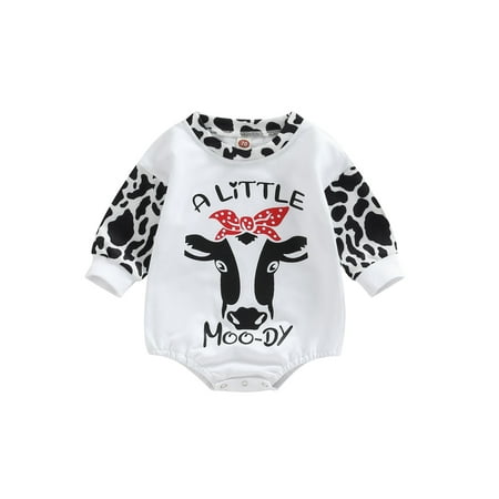 

Amuver Baby Girls Romper Long Sleeve Crew Neck Cow Head Print Autumn Bodysuit for Casual Daily