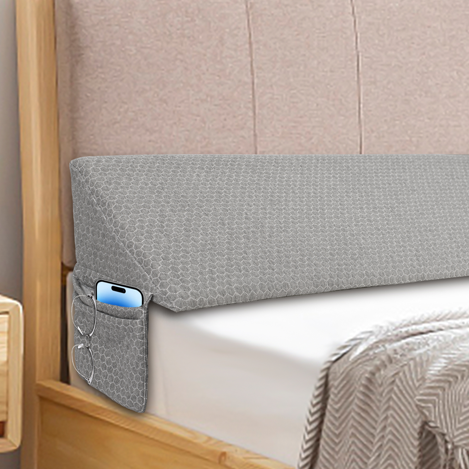 Bed Wedge Pillow - Headboard Pillow Fill The Gap 0-8" Between Headboard and Mattress, gray, M
