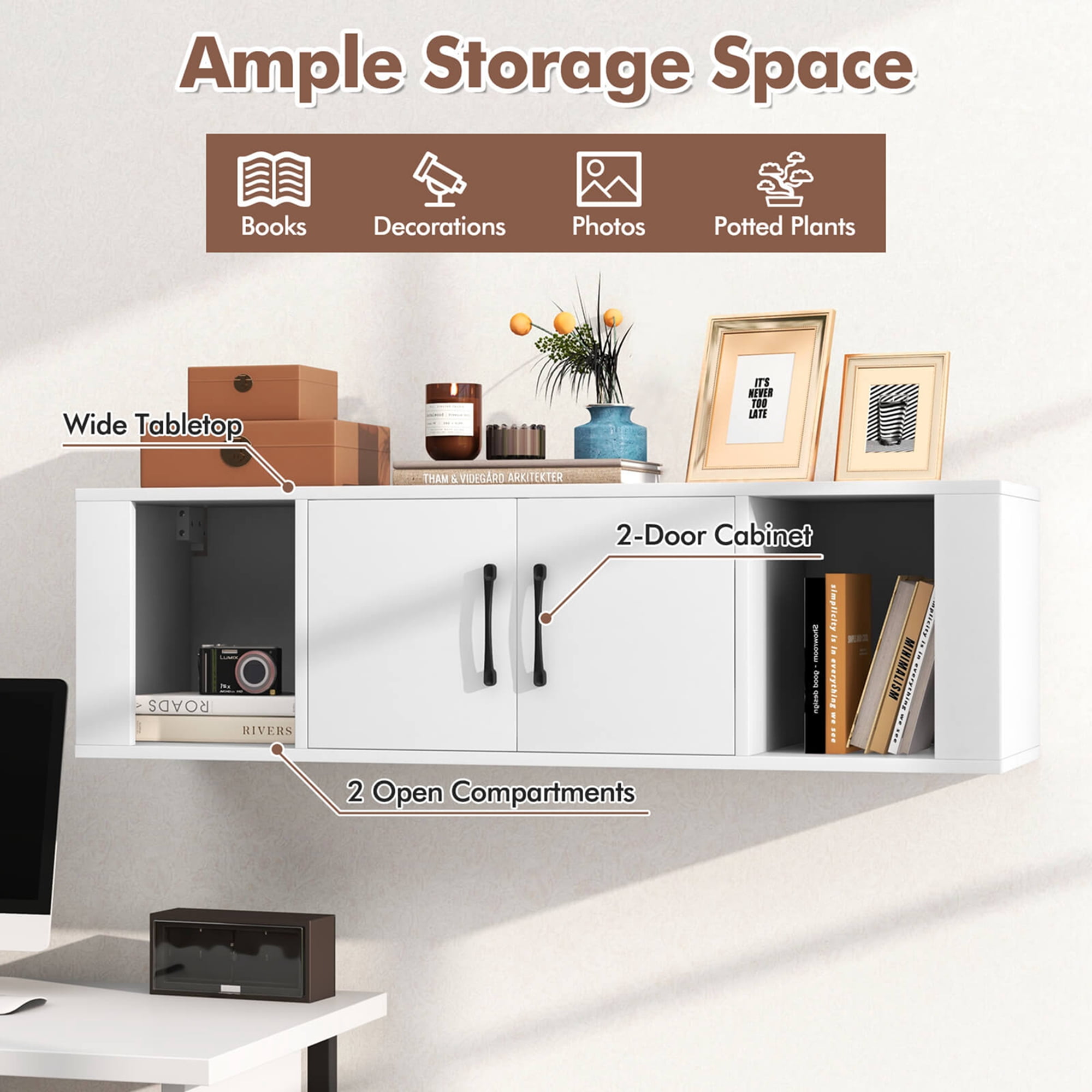 Costway 2-Door Floating Storage Cabinet with 2 Cubes Console Storage Hutch Under TV