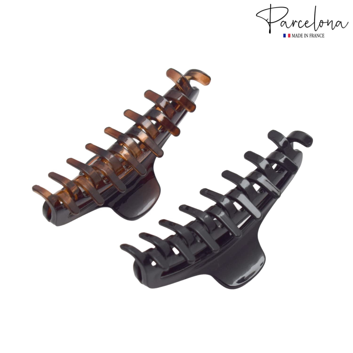 Parcelona French Slim Medium Shell & Black Celluloid Jaw Hair Claw Clips(2 Pcs)