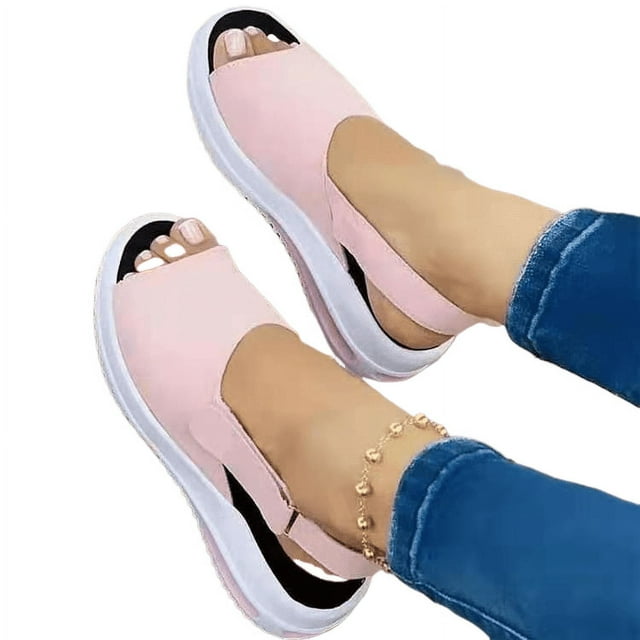 Sandales d'Été Confortables pour Femmes en Forme de Poisson Profond Velcro Fermeture Résistante Antidérapante-Youyou