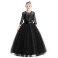 thumbnail image 5 of IBTOM CASTLE Flower Girls Long Floral Boho Lace Wedding Bridesmaid Dress 3/4 Sleeves Princess Puffy Maxi Tulle Pageant Formal Party Gowns 11-12 Years Black, 5 of 8