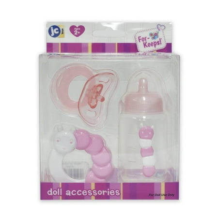 Pink Elephant Rattle - JC Toys For Keeps! Pink Bottle, Rattle, and Pacifier Accessory Set.