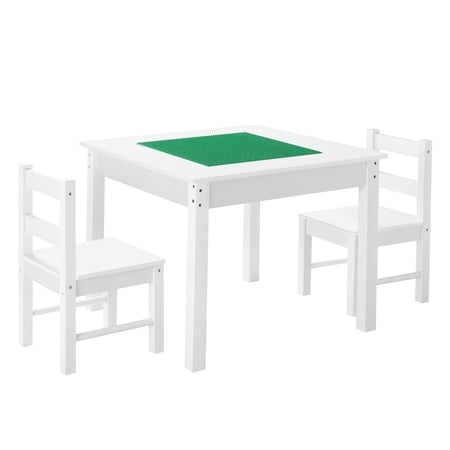 Kids Activity Table with 2 Chairs Double-Sided Building Block Top Toddler Set with Large Storage for Ages 3+ White