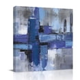 thumbnail image 3 of Canvas Wall Art Abstract Oil Paint Canvas Art Print Royal Blue Graffiti Distressed Color Block Pictures Wall Decor for Living Room Bedroom Artwork Decorations Stretched Framed Ready to Hang 16"x16", 3 of 9