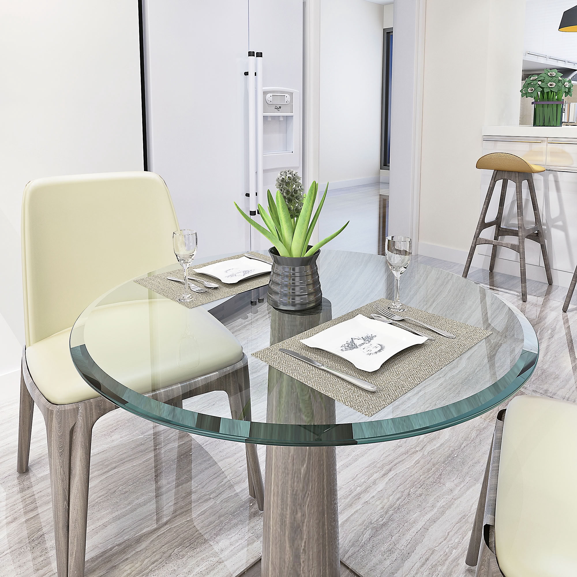 MAYEERTY 31.9in Round Clear Tempered Glass Table Cover, 0.47in Thick Replacement Glass Top, Heat Scratch Resistant Surface for Dining Hotel Office Patio Reception Table